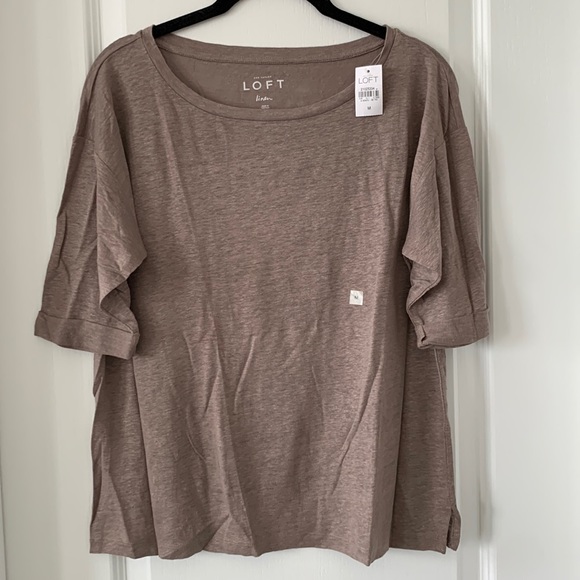 NWT LOFT 100% Linen Short Sleeves Brown Top Size M - Picture 1 of 10